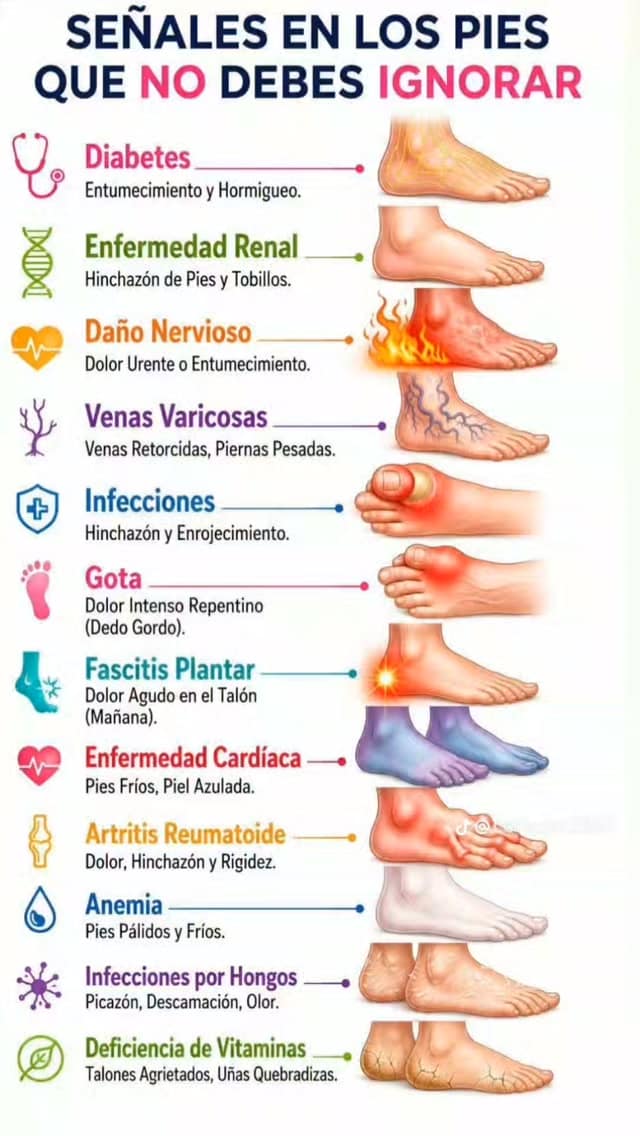 Señales en los pies que no puedes ignorar. 

¿Has tenido alguna vez alguno de estos síntomas? 

Te leemos en comentarios!