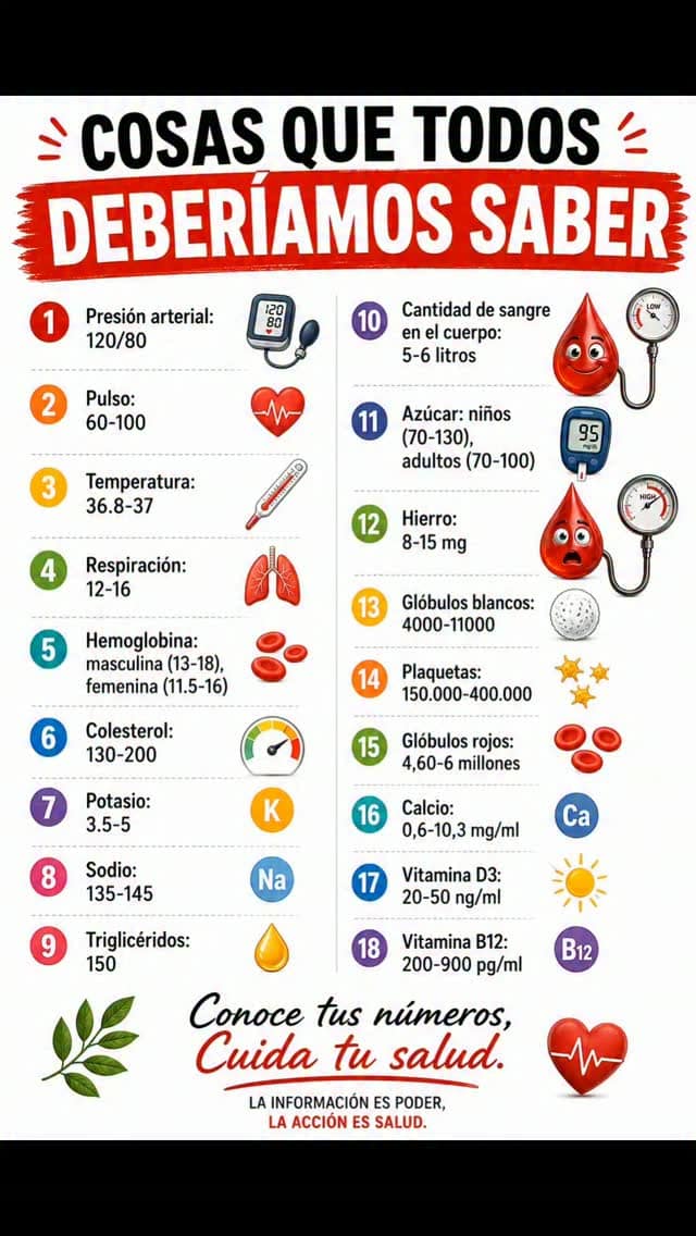 Cosas qué todos deberíamos saber con respecto a nuestra salud. Guárdalo y envíaselo a quien le pueda interesar.