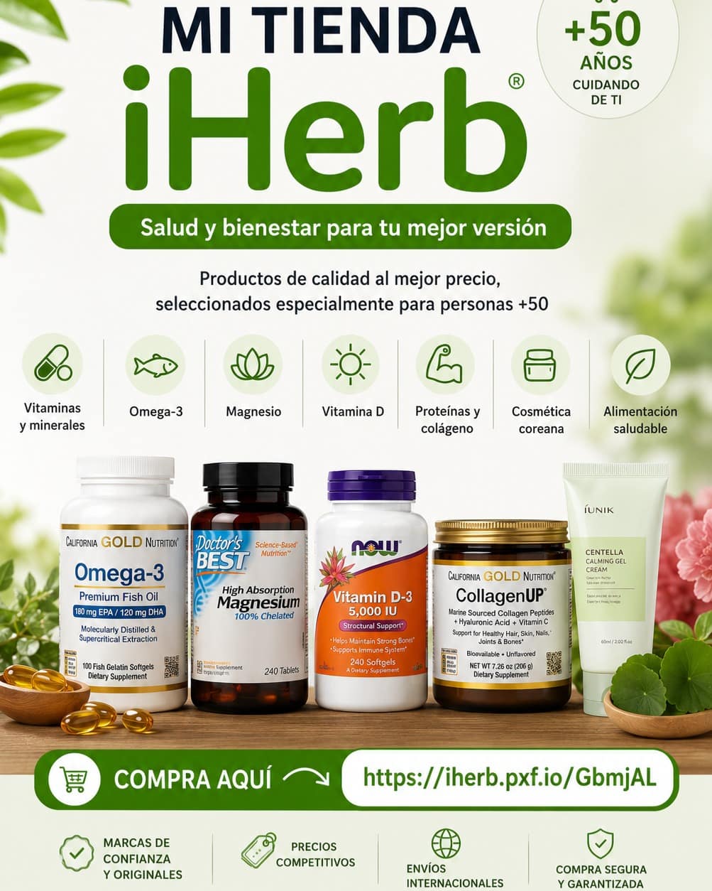 ¿Buscas suplementos y productos de salud con garantía, buenos precios y envío internacional?Estas son algunas razones por las que millones de personas compran en iHerb:🌍 Distribución mundial a más de 180 países.✅ Productos 100 % originales de las mejores marcas.🏆 Más de 30 años de experiencia.💚 Amplio catálogo de vitaminas, minerales, omega-3, magnesio, colágeno, proteínas, cosmética coreana y alimentación saludable.💰 Precios muy competitivos y ofertas frecuentes.📦 Envíos rápidos con seguimiento.🔒 Compra segura con métodos de pago protegidos.⭐ Millones de valoraciones de clientes que ayudan a elegir mejor.Si vives en España, México, Argentina, Estados Unidos, Colombia, Chile, Perú, Venezuela, Ecuador, Guatemala, República Dominicana o cualquier otro país de habla hispana, puedes comprar cómodamente desde casa.Accede a mi selección de productos aquí:👉 https://iherb.pxf.io/GbmjALSi buscas un suplemento concreto, escríbelo en los comentarios y te indicaré las mejores opciones.#iHerb #Suplementos #Salud #Bienestar #Longevidad #AntiEnvejecimiento #Vitaminas #Magnesio #Omega3 #Colageno #VitaminaD #CosmeticaCoreana #SaludNatural #MayoresDe50 #HealthyAging*Enlace de afiliado. Si realizas una compra a través de este enlace, puedo recibir una pequeña comisión sin coste adicional para ti.*