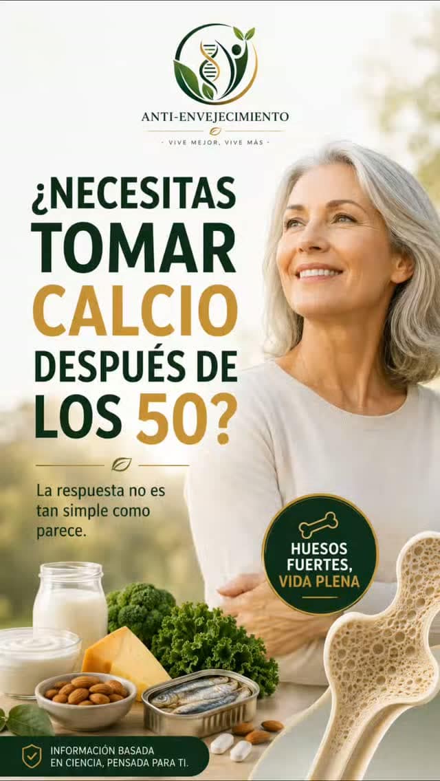 ¿Debes tomar calcio después de los 50? La respuesta puede sorprenderte.Muchas personas empiezan a tomar suplementos de calcio pensando que son imprescindibles. Sin embargo, la ciencia muestra que no siempre son necesarios. Lo más importante es cubrir tus necesidades mediante la alimentación, mantener un buen nivel de vitamina D, asegurar un aporte adecuado de vitamina K2 y realizar ejercicio de fuerza de forma regular.En este carrusel descubrirás cuándo el calcio puede ser útil, cuáles son las mejores fuentes naturales y qué errores conviene evitar para cuidar tus huesos durante el envejecimiento.¿Tienes más de 50 años? Escribe "CALCIO" en los comentarios y comparte esta publicación con alguien a quien pueda ayudar.Síguenos para recibir información basada en evidencia científica sobre salud, longevidad y envejecimiento saludable.#Calcio #SaludÓsea #Osteoporosis #MayoresDe50 #Menopausia EnvejecimientoSaludable Longevidad VitaminaD VitaminaK2 EjercicioDeFuerza Nutrición Salud AntiEnvejecimiento VidaSaludable Bienestar